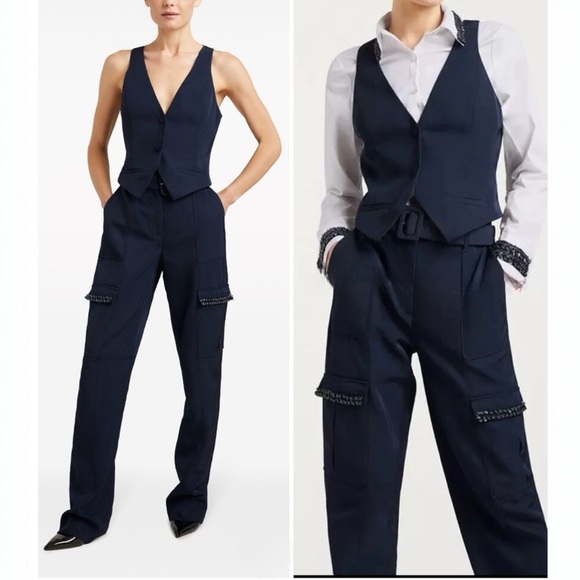 Cinq A Sept Ellery embellished two-piece top blouse with removable vest Medium - Picture 3 of 13